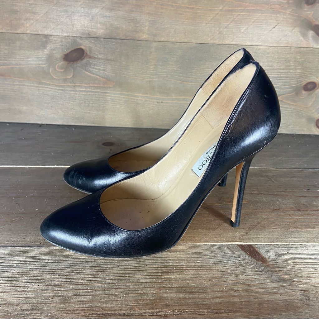 Jimmy Choo Womens Size 38 Shoes Black Leather Slip On Pumps Heels
